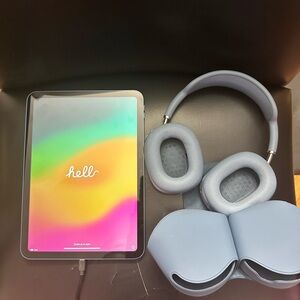 Blue Wireless Headphones and Tablet